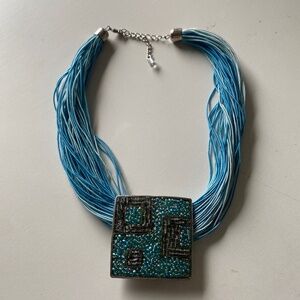 Vintage Multi strand necklace with silver beaded pendent